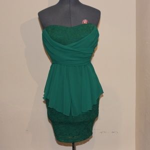 Green Lace Strapless Bodycon Dress